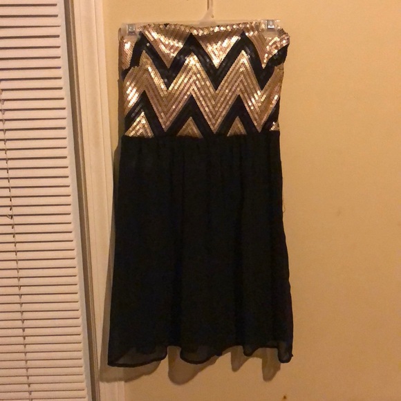 Gold & Black strapless mini dress - Picture 1 of 2